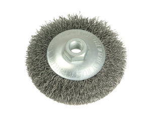 CONICAL KNOT BRUSH 100MM M14 BORE 0.35 STEEL WIRE